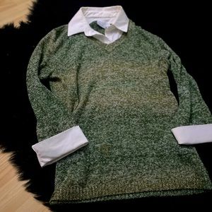 Collared & Cuffed Green & White Sweater in Large from The Kim Rogers Collection